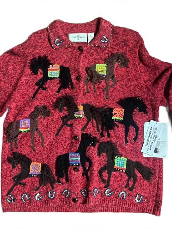 Design Options Sweaters - Designs Options By Gordon ~ X-Large ~ Red/Brown ~ Western/ Horse ~ Sweater ~ New